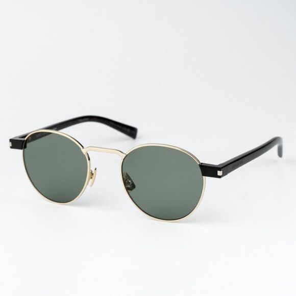 NEW Saint Laurent SL707 002 Gold Havana Green Oval Unisex Sunglasses - Picture 4 of 12